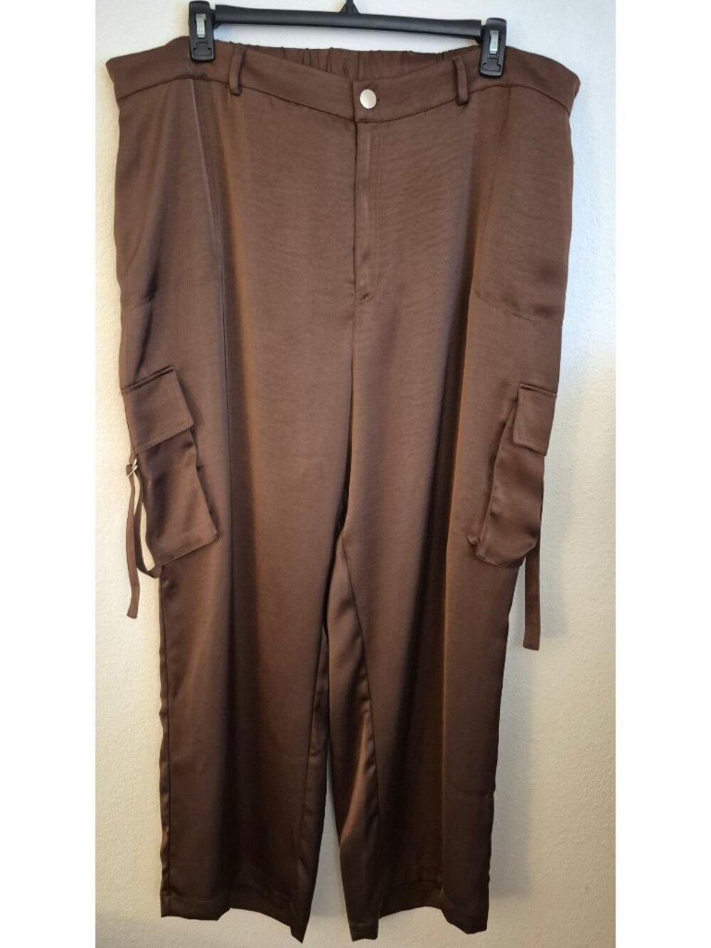 Nina Parker Brown Satin Wide Leg Cargo Pants Size 20W EUC